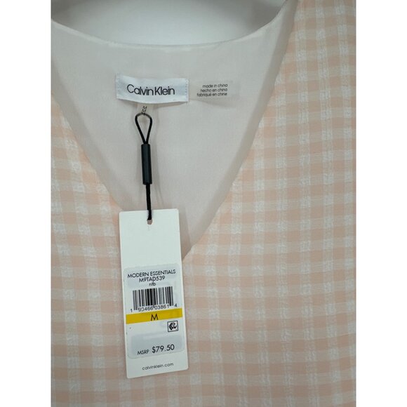 Calvin Klein Womens Bell Sleeve Blouse peach Gingham V-Neck size medium new $79 - Picture 3 of 5